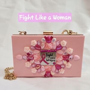 Handmade Pearl Chaos Pink Clutch - Fight Like A Woman-Breast Cancer Awareness